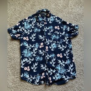 Free Planet Dark Blue Floral Men's Shirt